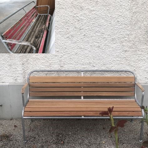 Antike Gartenbank erneuert vorher nachher
